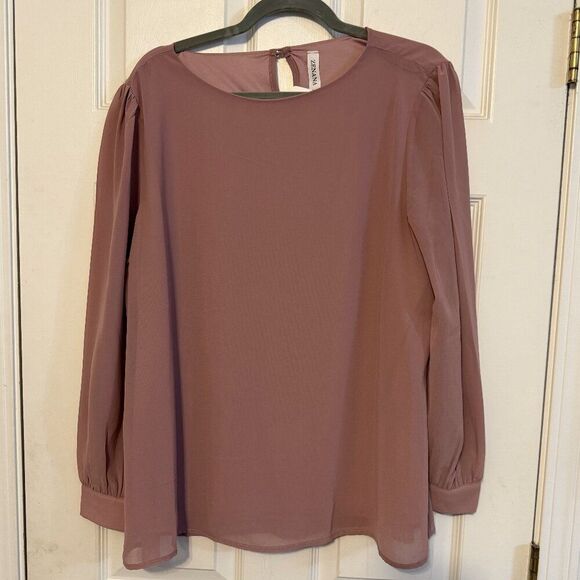 Zenana Long Sleeve Blouse Mauve | Pearl Accents | NWT | Size Large - Picture 1 of 4